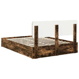 Storage Bed with Drawer Smoked Oak 140 x 190 cm Engineered Wood 3412280