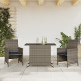 3 Piece Bistro Set with Cushions Grey Poly Rattan 365123