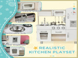 Kids Wooden Pretend Play Toy Kitchen Cooking Set Role Play Phone for Boys Girls White T3398P348112
