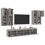 7 Piece TV Wall Cabinet Set with LED Lights Grey Sonoma 3216776