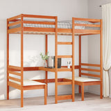 Loft Bed Frame with Desk and Chairs Wax Brown 90x190cm Solid Wood Pine 3308561