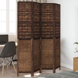 Room Divider 4 Panels Dark Brown Solid Wood Paulownia 358707