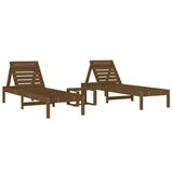 ZNTS Sun Loungers 2 pcs with Table Honey Brown Solid Wood Pine 3157682