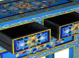 Sideboard with Drawers Solid Mango Wood Turquoise Hand Painted 244840