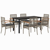 7 Piece Garden Dining Set with Cushions Grey Poly Rattan 3213621