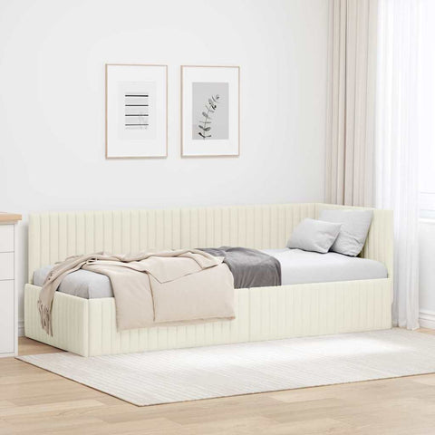 Corner Bed Frame with Headboard Cream 80 x 200 cm Velvet 42016253
