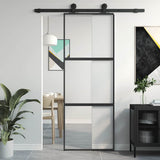 Sliding Door Black 76x205 cm Tempered Glass and Aluminium 155201