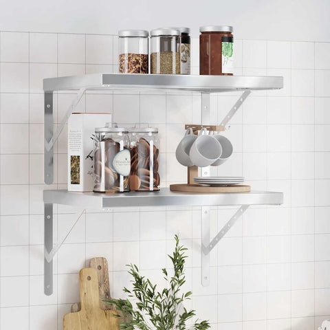 Wall Shelves 2 pcs 50x40 cm Silver Stainless Steel 3214508