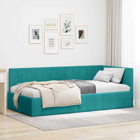 Corner Bed Frame with Headboard Turquoise 90 x 200 cm Velvet 42016315
