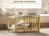 Modern Coffee Table Set of Two, Marble-Effect Nesting Side Tables with Steel Frame for Living Room, T3398P329522