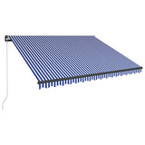 Manual Awning with Solar LED 4.5 x 3 m Blue and White Stripe 3051270