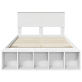 Bed Frame with Shelf Manual White 135 x 190 cm Engineered Wood 3408375