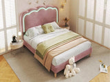 Upholstered Bed, 3ft 90x190cm Single Bed with LED, Bed Frame with Wooden Slats and Adjustable Height N601P288476R