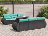 7 Piece Garden Sofa Set with Cushions Black Poly Rattan Acacia 3326578