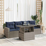 5 Piece Garden Sofa Set with Cushions Grey Poly Rattan Acacia 3326242