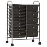 XXL 15-Drawer Mobile Storage Trolley Black Plastic 320407