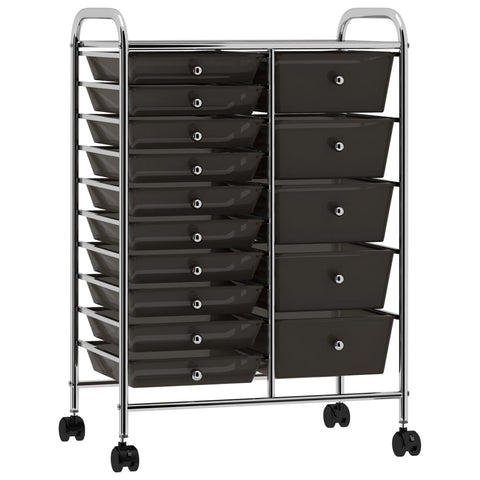 XXL 15-Drawer Mobile Storage Trolley Black Plastic 320407