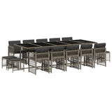 15 Piece Garden Dining Set with Cushions Grey Poly Rattan 3210992