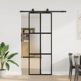 Sliding Door with Hardware Set Black 76x205 cm Tempered Glass 3375915