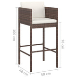 3 Piece Garden Bar Set with Cushions Poly Rattan Brown 3095377