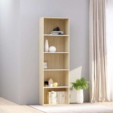 ZNTS 5-Tier Book Cabinet White and Sonoma Oak 60x30x189 cm Engineered Wood 800995