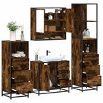 ZNTS 4 Piece Bathroom Furniture Set Smoked Oak Engineered Wood 3301287