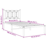 Metal Bed Frame without Mattress with Headboard Black 90x200cm 376121