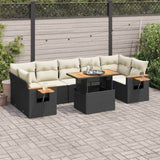 8 Piece Garden Sofa Set with Cushions Black Poly Rattan Acacia 3327570