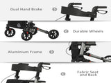 4 Wheel Rollator with Seat and Back, Folding Mobility Walker with Carry Bag, Adjustable Height, Dual T3398P344117