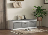 Three-Drawer Shoe Storage Bench, with Padded Top Seat - White T3398P328295