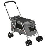 Folding Dog Stroller Grey 100x49x96 cm Linen Fabric 172203