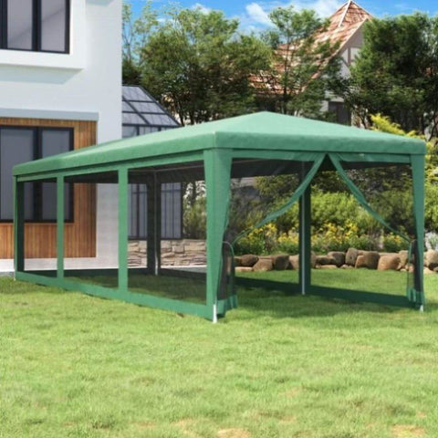 ZNTS Party Tent with 8 Mesh Sidewalls Green 3x9 m HDPE 319243