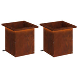 Garden Planter with LED 2 pcs Rusty 30 x 30 x 30 cm 8008069