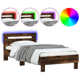 Bed Frame without Mattress with LED Lights Smoked Oak 75x190 cm 838754