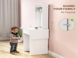 Small Vanity Desk with Mirror LED Lights, Compact Dressing Table with Drop Leaf, Open Shelves T3398P378102