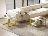 Modern Coffee Table Set of Two, Marble-Effect Nesting Side Tables with Steel Frame for Living Room, T3398P329522