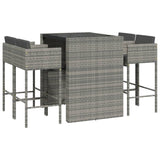 5 Piece Garden Bar Set with Cushions Grey Poly Rattan 3203943
