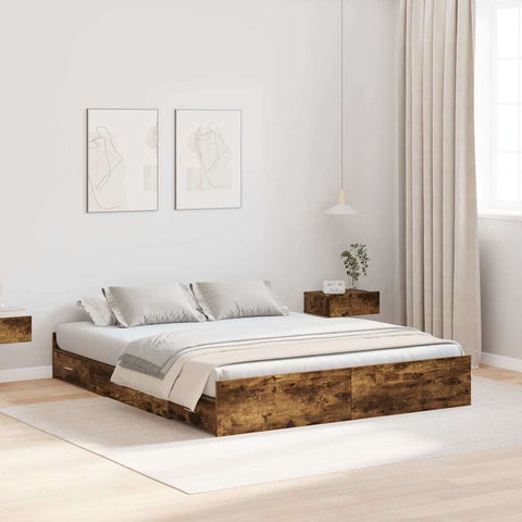 Storage Bed Frame Smoked oak 150 x 200 cm Engineered wood 3335289