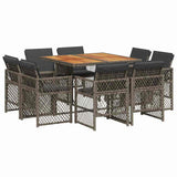 9 Piece Garden Dining Set with Cushions Grey Poly Rattan 3210842