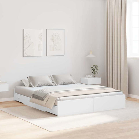 Storage Bed Frame White 135 x 190 cm Engineered wood 3335317