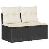 2 Piece Garden Sofa Set with Cushions Black Poly Rattan Acacia 3325242