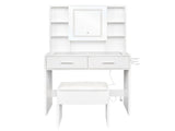 White, hemp surface particle board with triamine, 2 drawers and 4 shelves, dressing table set, LED 74629101