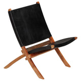 Folding Relaxing Chair Black Real Leather 246364