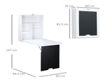 Folding Wall-Mounted Drop-Leaf Table, Convertible Wall Table With Chalkboard and Storage Shelf, T3398P329947