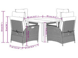 3 Piece Garden Dining Set with Cushions Grey Poly Rattan 3213304