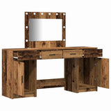 Dressing Table with Mirror Lights 3 pcs Brown Engineered Wood 3334252