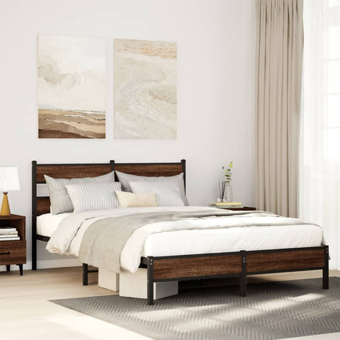 ZNTS Bed Frame without Mattress Brown Oak 137x190 cm Engineered Wood 4017307