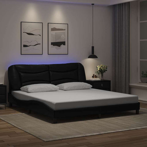 Bed Frame with LED without Mattress "Hvar" Black 180x200 cm 3213948