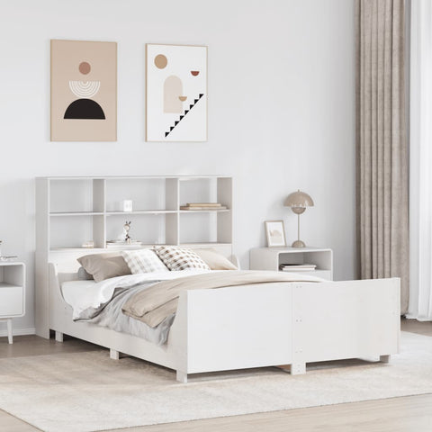 ZNTS Bookcase Bed without Mattress White 150x200 cm King Size Solid Wood 3323804