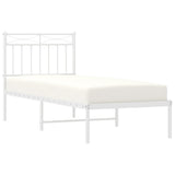 Metal Bed Frame without Mattress with Headboard White 75x190cm 373730